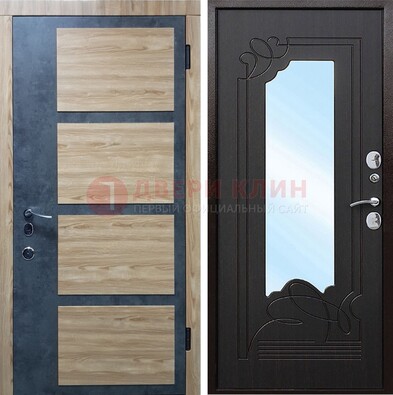 Светлая металлическая дверь c фрезерованной МДФ с зеркалом ДЗ-103 в Фрязино