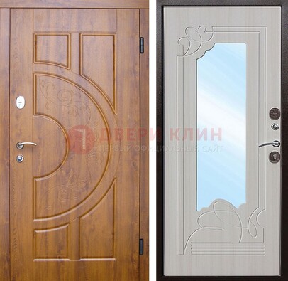 Коричневая металлическая дверь c МДФ с узором и зеркалом ДЗ-105 в Фрязино