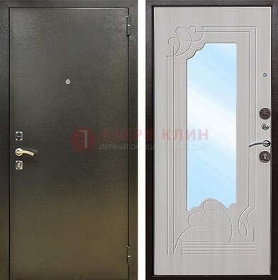 Входная темно-серая дверь c порошковым покрытием и МДФ с резьбой и зеркалом ДЗ-113 в Фрязино