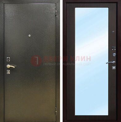 Входная темно-серая дверь c порошковым покрытием и МДФ с зеркалом ДЗ-114 в Фрязино
