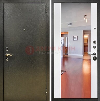 Входная темно-серая дверь c порошковым покрытием и Белой МДФ с зеркалом ДЗ-115 в Фрязино