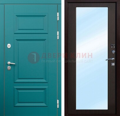 Зеленая входная дверь терморазрыв c виноритом и МДФ с зеркалом ДЗ-122 в Фрязино