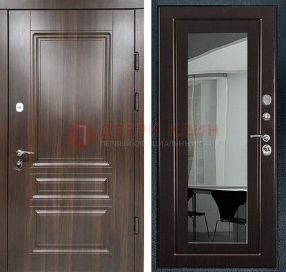 Железная коричневая дверь с МДФ Венге c зеркалом ДЗ-124 в Фрязино