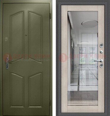 Зеленая стальная дверь с МДФ панелями и зеркалом ДЗ-137 в Фрязино