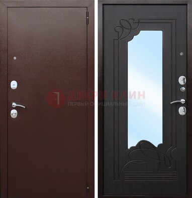 Коричневая стальная дверь с зеркалом ДЗ-18 в Фрязино