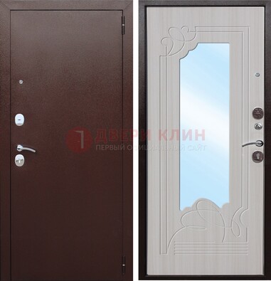 Коричневая металлическая дверь с зеркалом МДФ внутри ДЗ-33 в Фрязино
