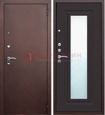Коричневая металлическая дверь с зеркалом ДЗ-43 в Фрязино