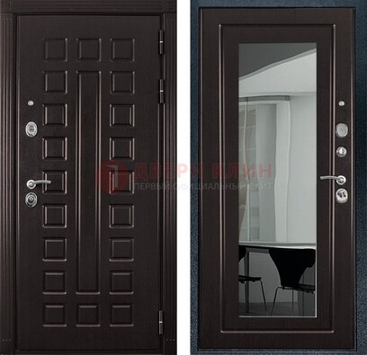 Темная металлическая дверь с зеркалом МДФ внутри ДЗ-4 в Фрязино