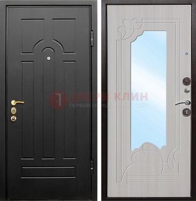 Темная входная дверь с МДФ Беленый дуб и зеркалом ДЗ-58 в Фрязино