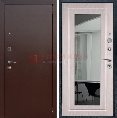 Входная дверь с порошковым напылением Медный антик/Белый дуб с зеркалом ДЗ-63 в Фрязино