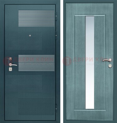 Входная дверь с зеркальной вставкой внутри с голубым МДФ с зеркалом ДЗ-71 в Фрязино