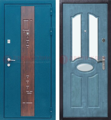 Голубая металлическая дверь МДФ с тремя зеркальными вставками ДЗ-78 в Фрязино