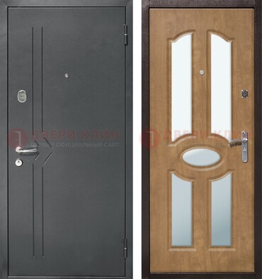 Железная серая дверь с порошковым напылением и МДФ с зеркалом ДЗ-90 в Фрязино