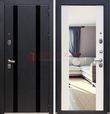 Черная входная дверь с зеркалом МДФ внутри ДЗ-9 в Фрязино