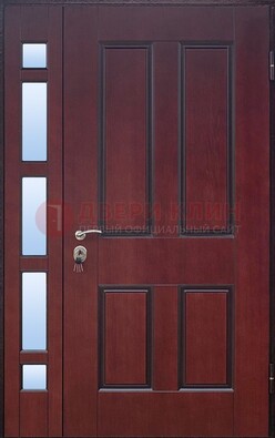 Красная входная полуторная дверь со стеклом ПЛ-10 в Фрязино
