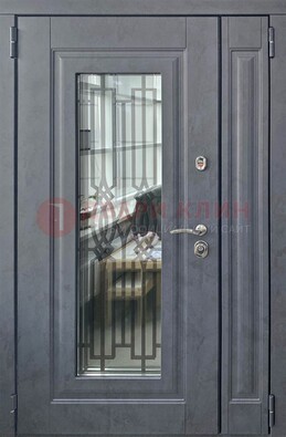Серая стальная дверь Винорит со стеклом и ковкой ПЛ-29 в Фрязино