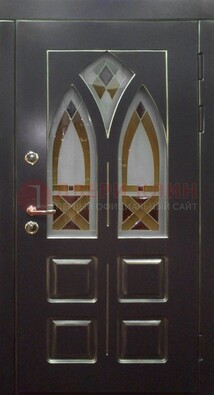 Чёрная железная дверь с МДФ и витражом ВЖ-27 в Фрязино